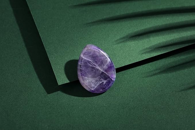 2PCS Thumb Worry Stone Amethyst Tiger's Eye Healing Crystals Sets Hand Carved Stones Gemstone Pocket Natural Stone Meditation Reiki Water Drop Shaped Palm Stone for Anxiety Therapy