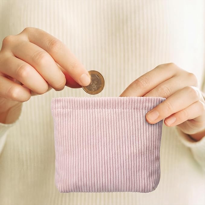 Abbylike 4 Pcs Small Makeup Bag Corduroy Cosmetic Pouch with Zipper Portable Little Bags for Purse Mini Pouch Cute Makeup Purse for Coin Essentials Items Women(Simple)