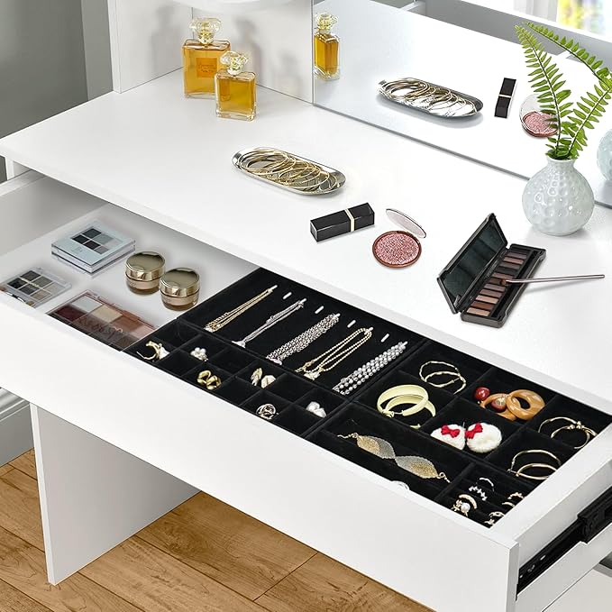 Cirhy 4 Stackable Jewelry Trays Organizer Set for Drawer, Jewelry Organizers and Display Case Storage, Velvet Drawer Inserts Organizer for Necklace Bracelets Earrings Organizer, Gift For Her, Black
