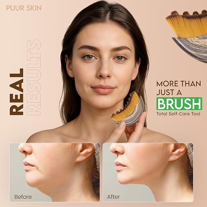 2 PCS Lymphatic Contour Face Brush, Manual Lymphatic Drainage Massager, Natural Makeup Brushes with Durable Soft Bristles, Hypoallergenic Ergonomic Facial Cleansing Brush for Sculpting