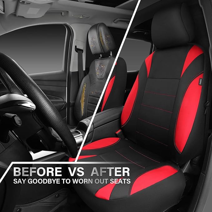 CAR PASS Neoprene Wetsuit Seat Covers, Waterproof Car Seat Covers Full Sets with 5mm Composite EVA, Universal Fit for Car,Sedan, SUV TrucksAnti Slip, Airbag Compatible(Black Red