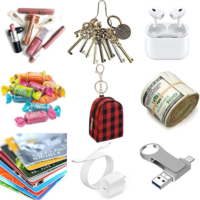 4Pcs Mini Backpack Keychain,Cute Cosmetic Bag for Women,PU Leather Makeup Bag Key Pocket Lipstick Bag Card Holder Data Cable Organizer Zipper Pouch (Christmas Series)
