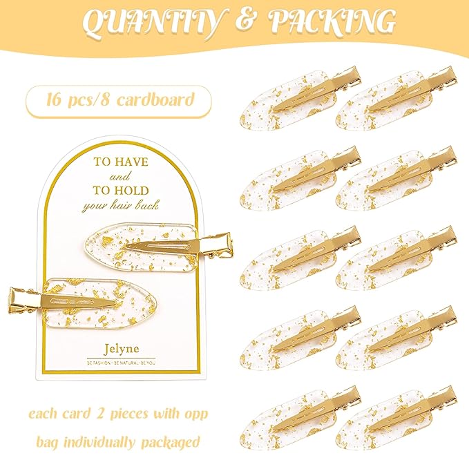 16PCS No Bend Hair Clips and Glitter Gold Bangs Clips - Makeup Ready Hair Setting Kit with Bridesmaid Proposal Gift