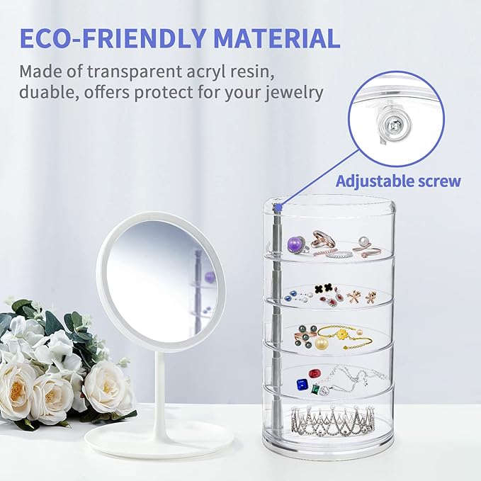 LETURE 5-Layers Rotatable Jewelry Storage Organizer Box for Earrings Hair Accessories & Beauty Supplies Earrings Necklaces Bracelets (5-Layers)