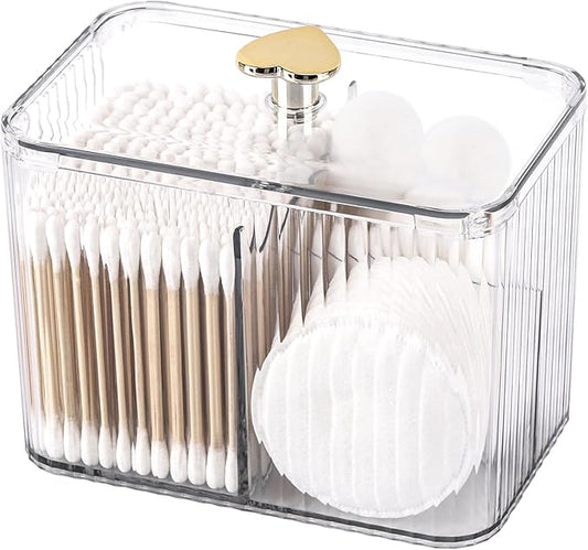 Tbestmax Qtip Holder Dispenser 3-Section Clear Bathroom Organizer Jar 3 Grids Cotton Swab/Pad/Ball Holder Container Cosmetics Storage for Vanity