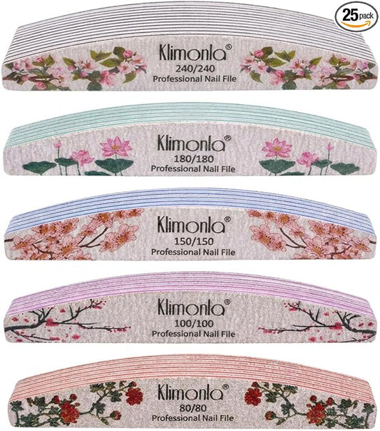 25PCS Floral Professional Nail Files 80/100/150/180/240 Grit, Emery Boards Nail Files for Natural Nails and Acrylic Nails, Double Sided Emory Boards limas para unas acrilicas Reusable Manicure Tools