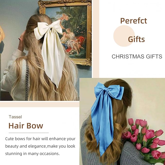 Hair Bows for Women Hair Ribbon Bow Hair Clips with Long Tails Vintage Hair Accessories for Women