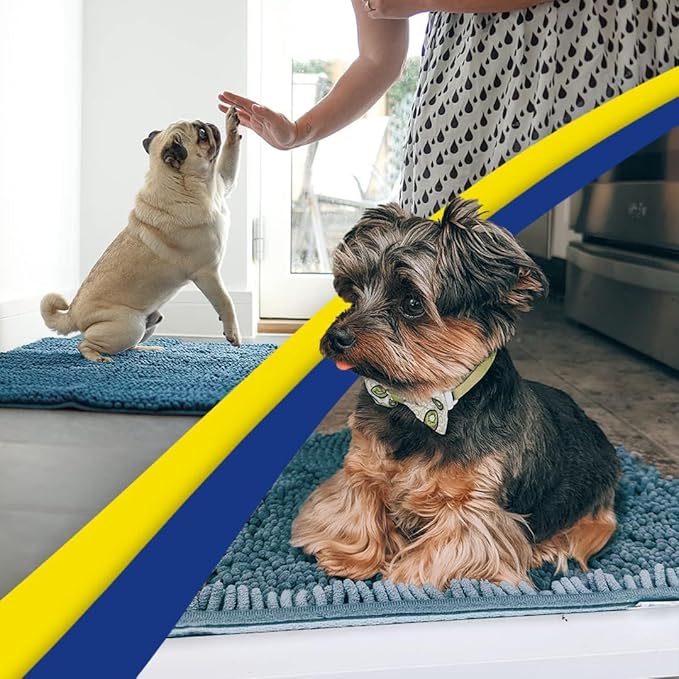 Muddy Mat® 2-Piece Atlantic Blue Medium 30"X19" AS-SEEN-ON-TV Highly Absorbent Microfiber Door Mat, Bath Mat and Pet Rug, Non Slip Thick Washable, Soft Chenille for Kitchen Bedroom Indoor and Outdoor