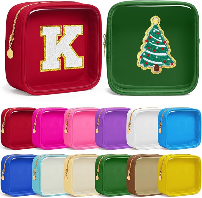 Kacctyen 12 Pcs Mini Makeup Bag Nylon Small Pouch for Purse Mini Square Nylon Pouch with Zipper Small Cosmetic Travel Makeup Bag Purse Organizer for Women (Bright Color,Translucent)
