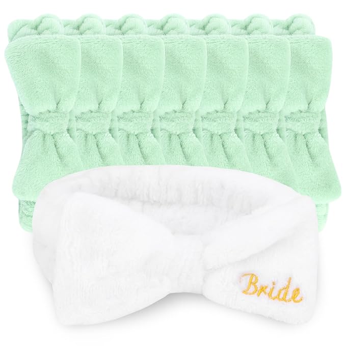 CIEHER 8 Pack White & Green Spa Headband for Bachelorette Party Favors, Bachelorette Party Spa Headband for Bride Bridesmaid, Bachelorette Gifts for Bride Skincare Makeup Headbands Face Wash Headbands