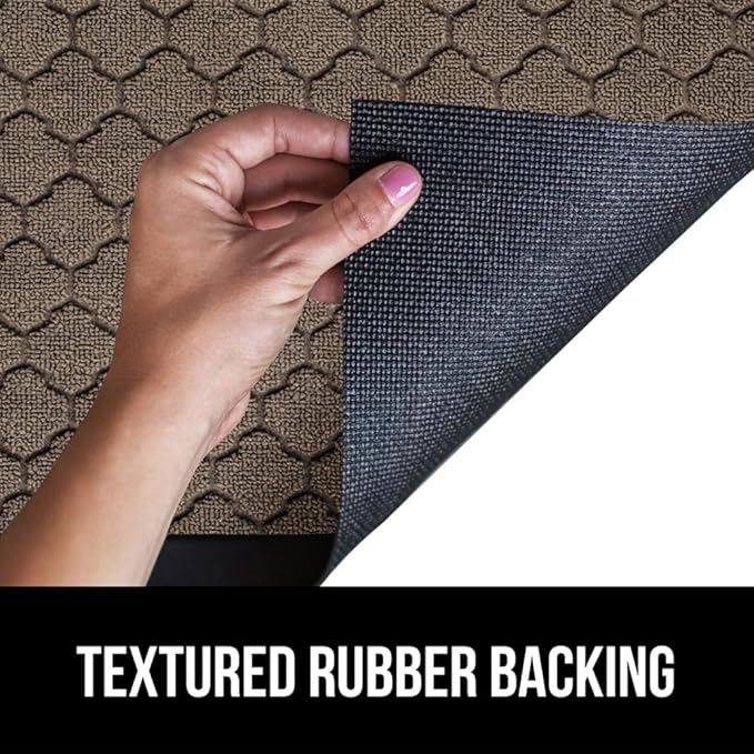 GORILLA GRIP 100% Waterproof All-Season WeatherMAX Doormat, 72x24, US Designed Natural Rubber, Stain and Fade Resistant, Low Profile Indoor Outdoor Door Mats, Easy Clean Patio Mat, Latte Quatrefoil