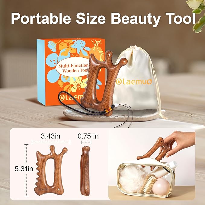 Olaemuo Wooden Gua Sha Tool for Face&Body - 6 in 1 Facial Massager for Lymphatic Drainage - Guasha Body Sculpting Tools Therapy Massage Tool for Cellulite,Jaw Lifting,Muscle Relief - Skin Care Gifts