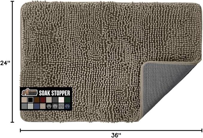 GORILLA GRIP SoakSTOPPER Dog Door Mat, 36x24 Machine Washable Rug Absorbent Doormat Captures Moisture Mud Dirt, Quick Dry Soft Chenille Entryway Rugs Indoor Entrance Mats for Dog Paws, Cappuccino