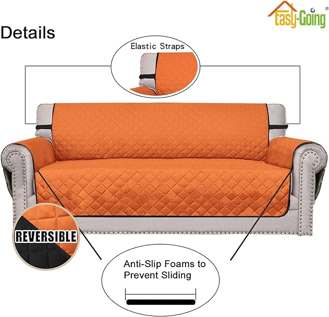 Easy-Going Reversible Oversized Couch Cover for 3 Cushion Couch Sofa Cover for Dogs Water Resistant Furniture Protector Cover with Foam Sticks for Pet (Oversized Sofa, Orange/Black)