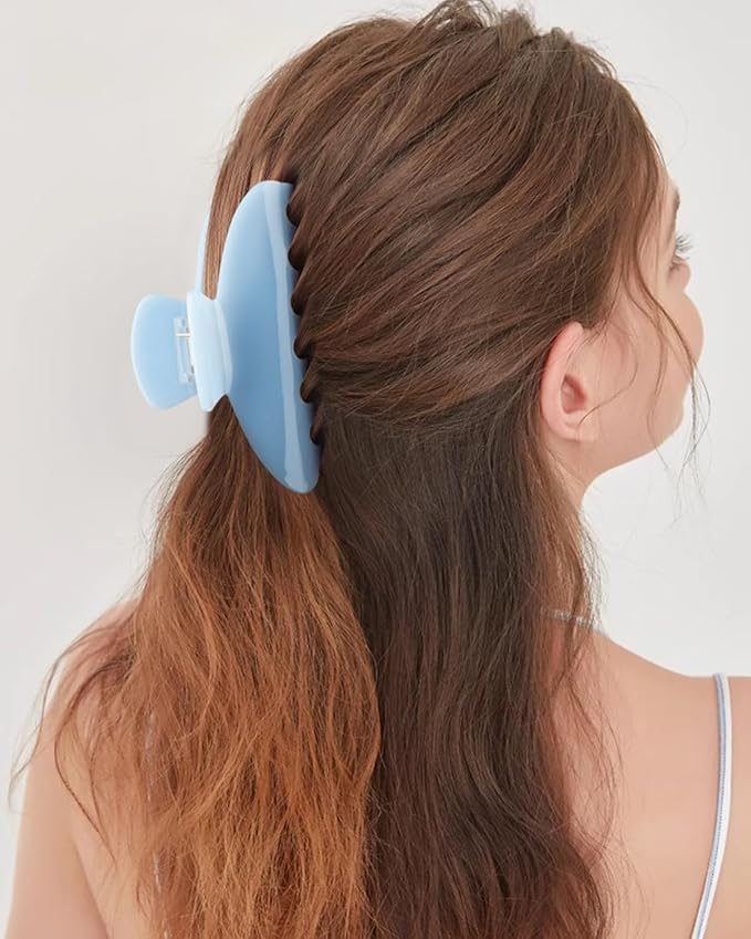 MAORULU Cute Claw Clip for Women – 4'' Large Acetate Hair Clips for Thick Thin Curly Long Hair, Durable Hair Clamps Non-slip Jaw Clip, Strong Hold, Stylish French Design (Baby Blue)