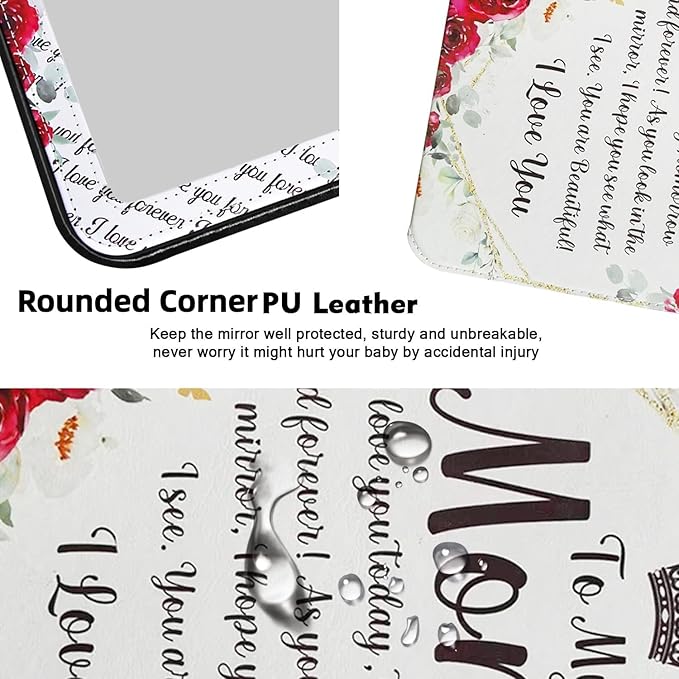 for Mom Folding Travel Makeup Mirror, PU Portable Adjustable Rectangular Ultrathin Vanity Mirror Rounded Corners with Stand, for Travel, Camping, Home Large