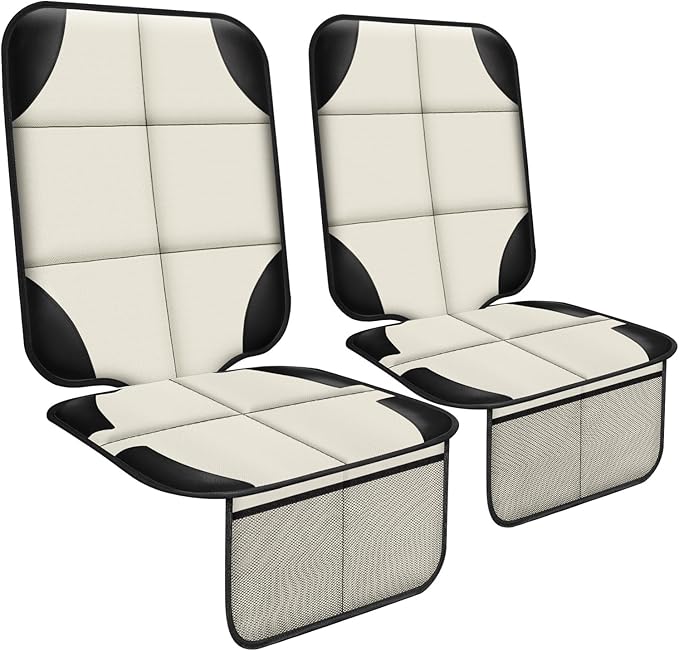 Car Seat Protector 1 Pack Car Seat Cushion Mat Thickest Padding,Waterproof 600D Fabric Car Seat Covers for Non-Slip Backing Mesh Pockets for Baby and Pet (Beige, 2 Pcs)