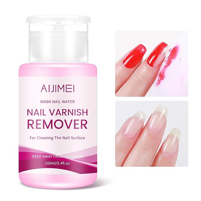 AIJIMEI Nail Polish Remover For Regular Nail Polish Pump Bottle Design 160ml & Nail Cleanser Cleaning The Surface Of Nails Varnish Of Oil FLot Glue On Surface Applicable For Nail Daily Clean