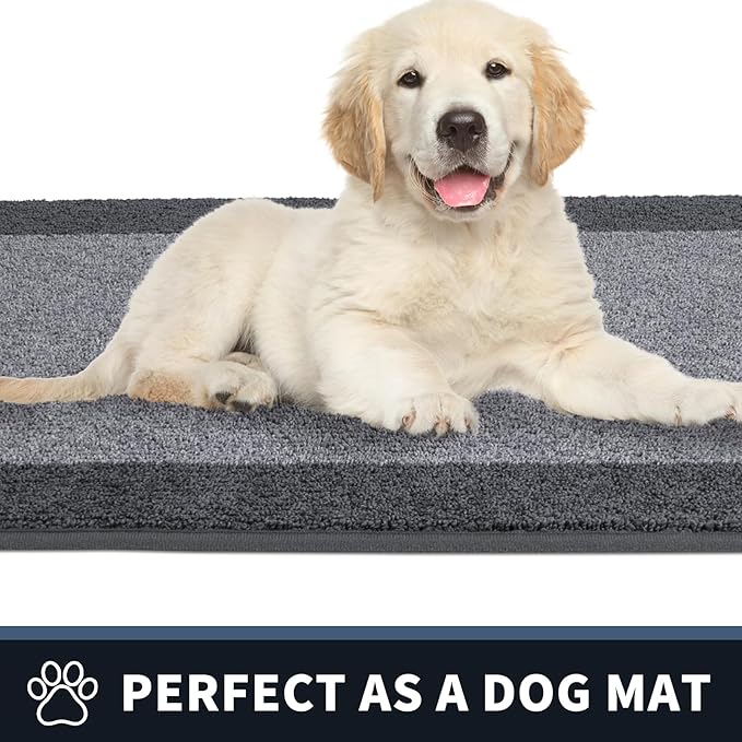 PURRUGS Dirt Trapping Door Mat 32" x 84", Non-Slip Washable Entry Mat, Dog Doormat, Front Door Mat, Super Absorbent Entrance Mat for Muddy Shoes & Paws, Light Grey & Grey