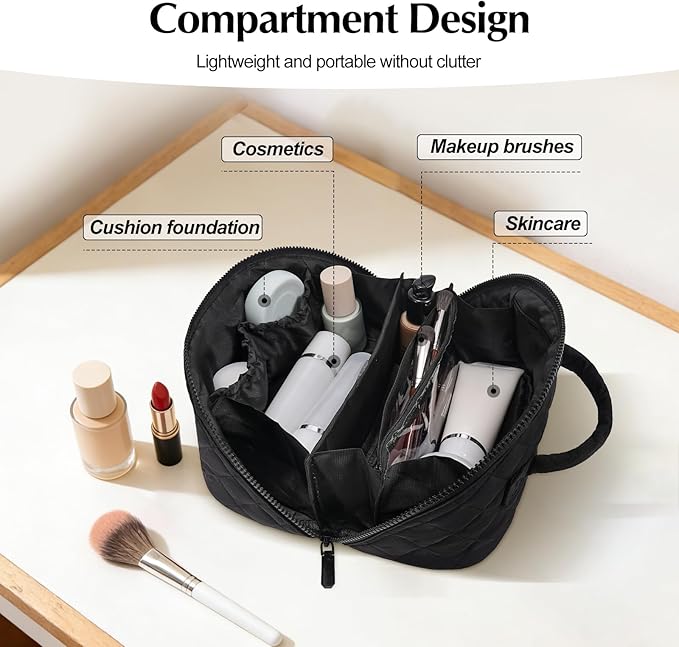 Makeup Bag, Quilted Makeup Bag, Puffy Travel Make up Bags, Cosmetic Organizer Bag, Waterproof Toiletry Bag for Women