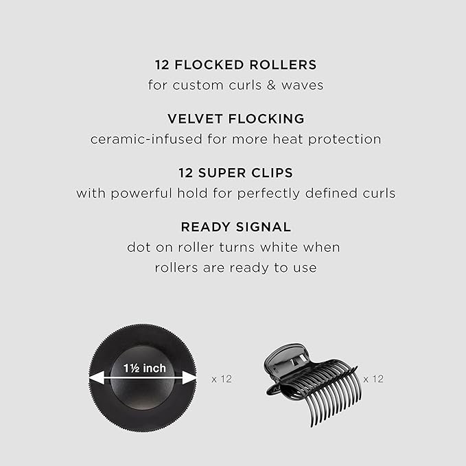 Conair Hot Rollers for Long,Medium & Short Hair,12 Jumbo 1 ½" Heated Hair Rollers with Clips,Hot Curlers for Women,Volume & Curls,Amazon Exclusive,Black,(Pack of 4)