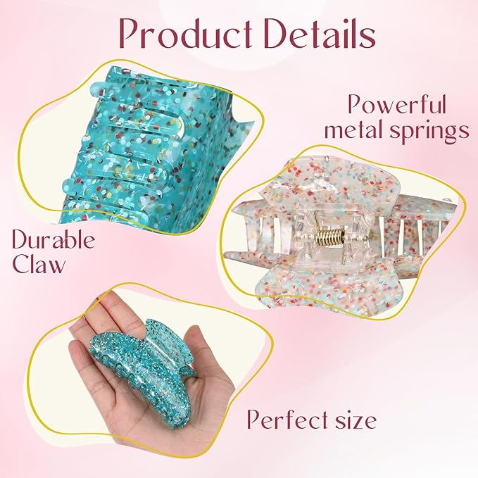 8 Pcs Large Acrylic Hair Claw Clips for Women Non-slip Strong Hold Jaw Clamps for Thick Thin Hair(Gypsophila,Gentle Color)