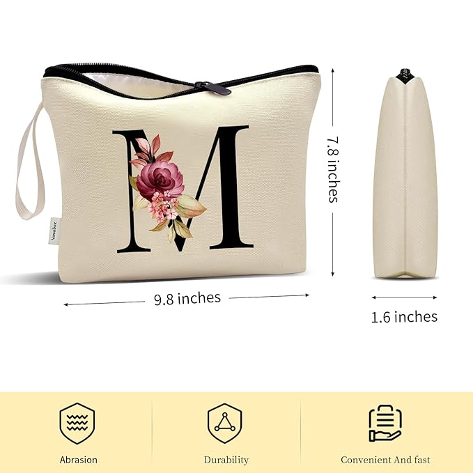 Vavabox A-Z Personalized Makeup Bag, Birthday Gifts for Women Mom, Gifts for Best Friend, Bride Bridesmaid Cosmetic bag (M, Yellow)