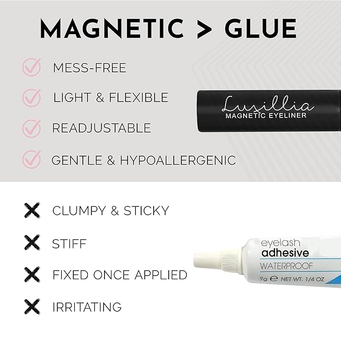 Luxillia 16-Piece Magnetic Eyelashes with Applicator & Magnetic Eyeliner Kit – Reusable Natural Magnetic Lashes – Easy Apply Lash Kit for Beginners – Waterproof, Short & Dramatic Looks