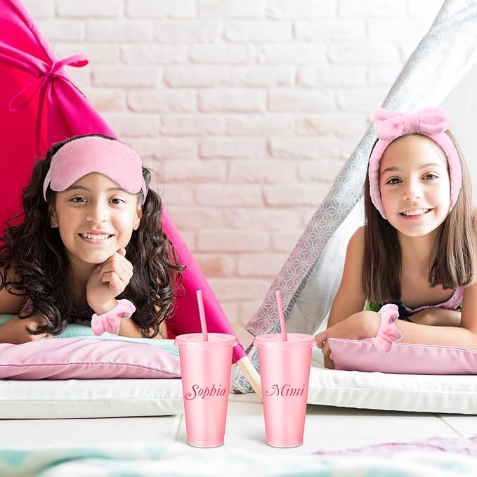 Hoteam 24 Pcs Spa Party Supplies for Women Sleepover Slumber Party Favors Include 6 Pink Spa Headband 6 Velvet Scrunchies 6 Eye Mask 6 Pink Plastic Cups Tumbler Valentine Galentine Gift for Beauty