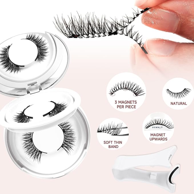 Higu clace Magnetic-Eyelashes 2 Pairs Magnetic Eyelashes with Applicator Soft Eyelashes Magnetic Lashes Natural Look Wispy pestañas magnéticas Without Eyeliner Easy to Wear and Remove(A+C03)
