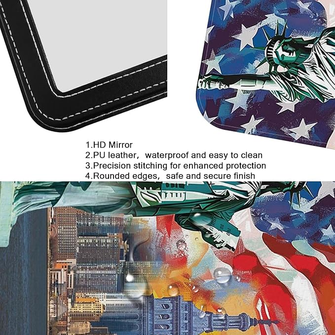 Travel Folding Portable Mirror, Makeup Mirror PU Portable Adjustable Rectangular Ultrathin Vanity Mirror with Stand, for Travel, Camping, Home, Gifts (Statue of Liberty Design)