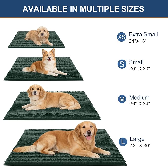 OLANLY Dog Door Mat for Muddy Paws 59x24, Ultra Absorbent Chenille Mud Doormat, Non-Slip Washable and Dirt Trapping Doormat for Indoor Entryway, Quick-Dry Indoor Pet Bed Mats for Dogs, Blackish Green