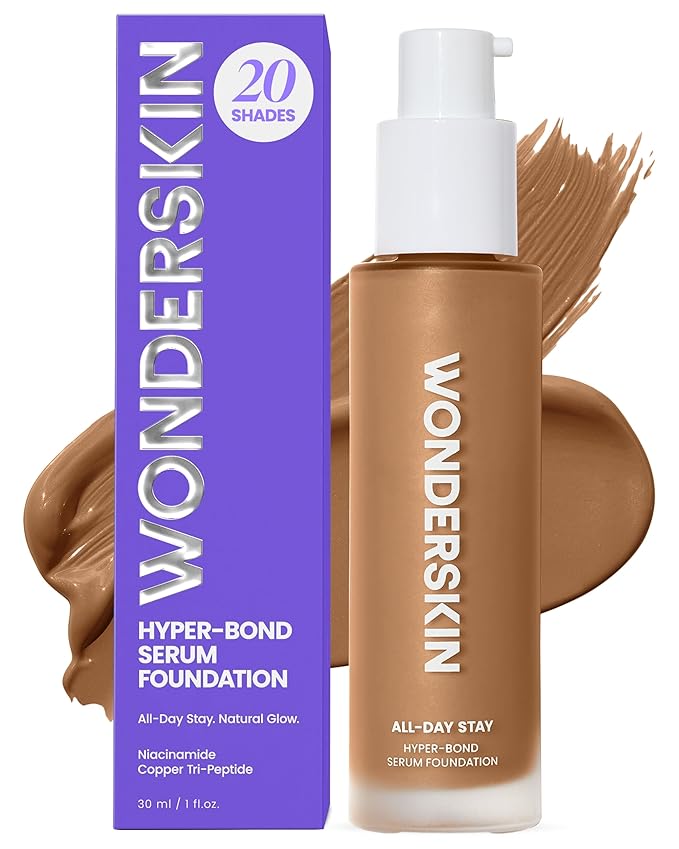 Wonderskin Hyper Bond All-Day Stay Serum Foundation – Waterproof, Transfer-Proof, 24HR Longwear Face Makeup with Niacinamide & Hyaluronic Acid – Lightweight, Natural Finish (Dream)