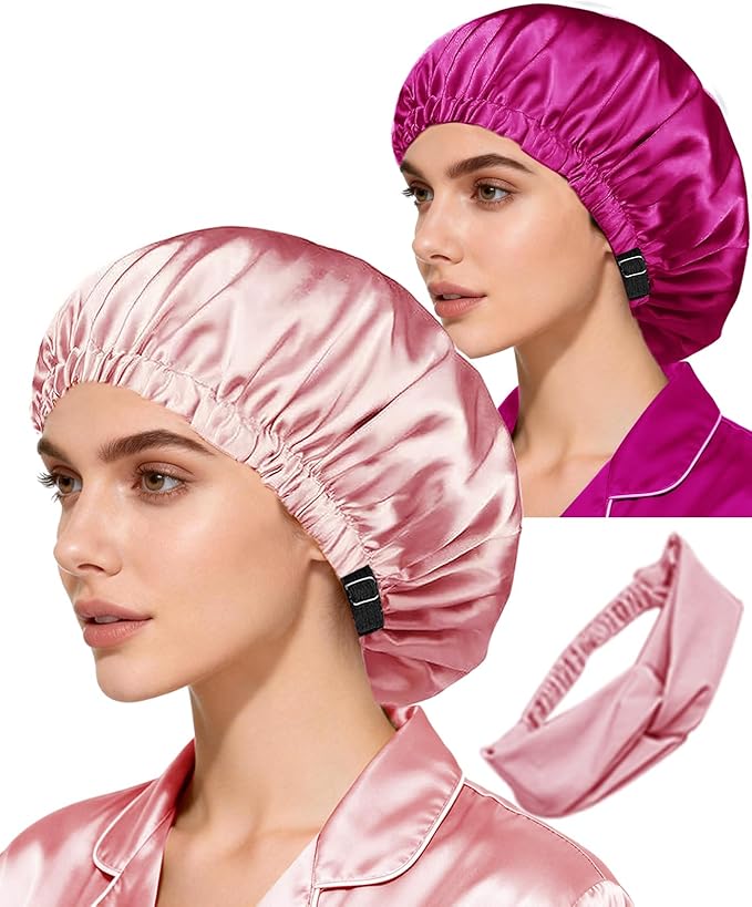Hair Bonnets 3Pcs Satin Bonnet For Sleeping Silky Bonnets Womens Silk Bonnet Night Caps Curly Hair Sleep Cap For Women