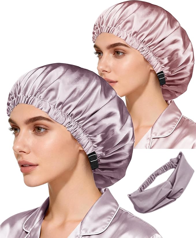 Hair Bonnets 3Pcs Satin Bonnet For Sleeping Silky Bonnets Womens Silk Bonnet Night Caps Curly Hair Sleep Cap For Women