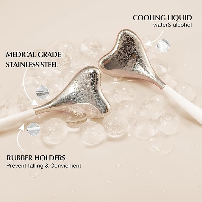 Fabludo 2-in-1 Gua Sha Cryo Sticks, Facial Skin Care Tools for Women Face and Eyes Massage, Unbreakable Stainless Steel Esthetician Supplies, Cooling Spa Ice Globes Roller with Carry Case
