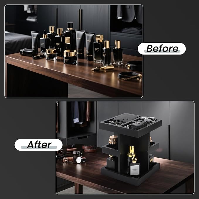 EXIN DECHEN Cologne Organizer for Men,Cologne Stand,3 Tier Wooden Perfume Shelf with Rotate,Desk Organizer,Gifts for Dad From Wife,Husband Boyfriend Birthday Gift Ideas,Valentine's Day Gifts for Men
