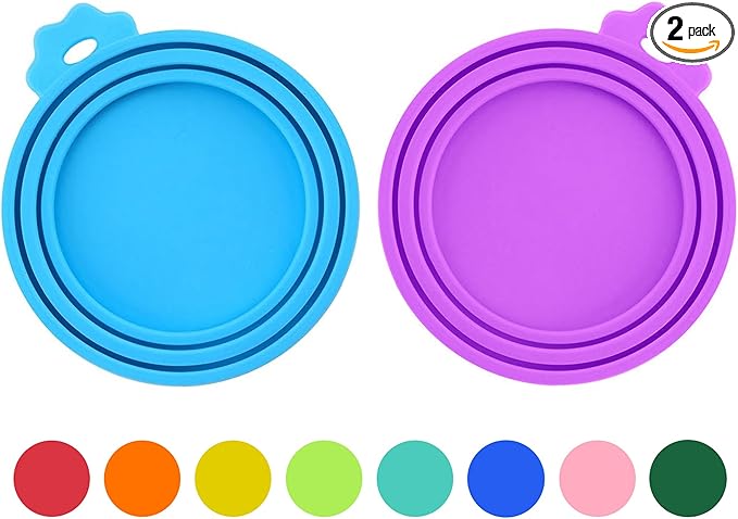 2 Pack Pet Food Can Covers, Silicone Universal Can Lids for Dog & Cat Food, BPA Free, One Fit Most Standard Size Food Cans Blue/Purple