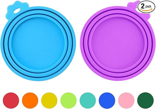 2 Pack Pet Food Can Covers, Silicone Universal Can Lids for Dog & Cat Food, BPA Free, One Fit Most Standard Size Food Cans Blue/Purple