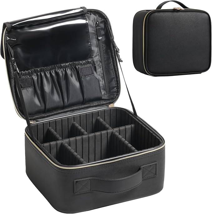 BEAUTY CASE Makeup Travel Case 10 Inch, Large Storage Capacity Makeup Organizer Travel Bag with Compartment, Portable Cosmetic Case for Women, Waterproof, Durable, Gift for Her, Black