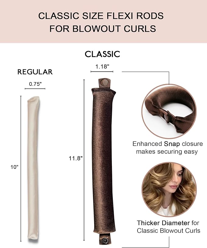 Classic Heatless Curls Overnight Rods No Heat Hair Curlers Curling Iron Jumbo Flexi Rods Large Foam Hair Rollers for Long Short Hair to Sleep in with Satin Scarf Styling Tools Brown