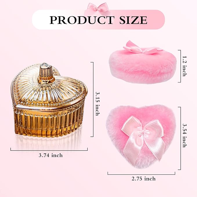 2 Pieces Large Body Powder Puff and Container - Dusting Powder Container with Puff, Crystal Case, Body Powder for Women Soft Washable Reusable Velour Face Body Glitter (Amber Love)