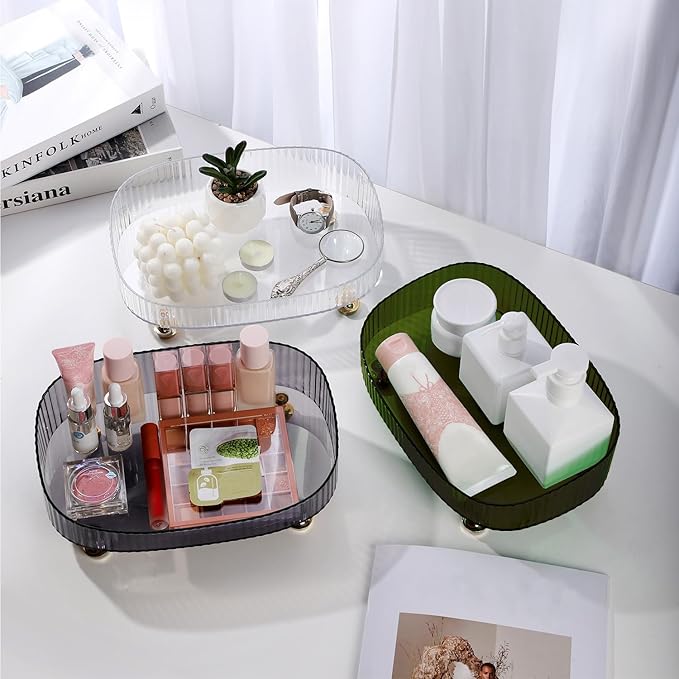 Clear Acrylic Perfume Tray, Round Makeup Bathroom Trays for Counter, Decorative Vanity Trays for Bathroom Countertop for Dresser Tops