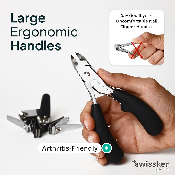 Swissker by Swissklip Heavy Duty Toenail Clippers for Men and Women – Professional Ergonomic Large Toe Nail Cutter & Trimmer for Thick Nails Seniors, Long Handle Toe Nail Clipper – 2 Pack