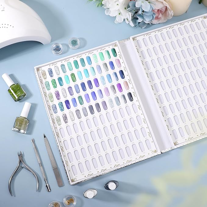 Segbeauty 216 Colors Nail Gel Book, Professional Nail Polish Display Chart with 240 False Nails Tips, Nails Sticks Color Cardboard Fingernail Art Salon Press on Fingernail Organizer Book