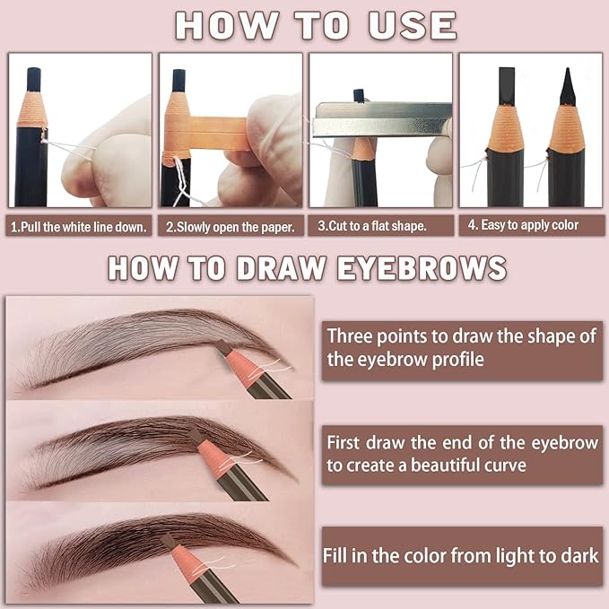 12 Piece Black Colour Waterproof Eyebrows Pencil Tattoo Makeup And Microblading Supplies Kit-Permanent Eye Brow Liners In Waterproof Eyebrow Pencils Peel - Brow Pencil Set For Marking(12 Pcs)