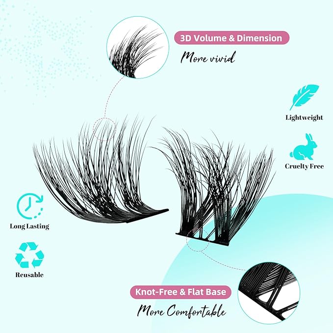 Lash Extension Kit 3D Effect Lash Clusters Kit 144pcs D Curl Eyelash Extension Kit with Lash Bond and Seal Lash Remover Lash Tweezers for Lash Clusters Eyelash Clusters Kit (Gloom, D-10-18mm Kit)