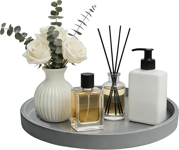1 Pack 10" Bathroom and Vanity Tray, ABS Bathroom Counter Organizer， Coffee Table Decor for Perfume, Candles, Keys &More. Kitchen Countertop Organizer, Decorative Tray Soap Holder, Grey
