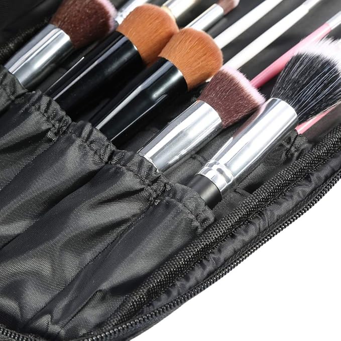 Professional Makeup Brush Bag, Makeup Artist Bag, Makeup Brush Belt, Makeup Brush Holder for Artists, Cosmetic Organizer Pouch for Brushes and Cosmetics (Black)