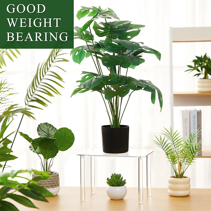 2 Pcs Extra Large 6mm Thick Acrylic Rectangular 4-leg Display Risers, Acrylic Plant Stand, Clear Shelf Riser Display Stands for Decor Collectibles Figures (12×8×8in)